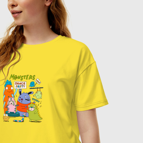 Женская футболка хлопок Oversize с принтом Вечеринка милых монстров, фото на моделе #1