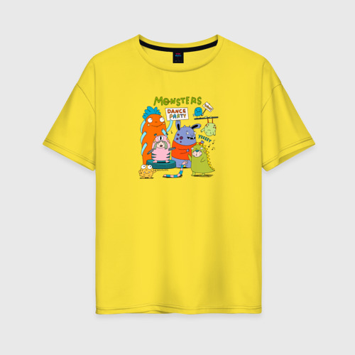 Женская футболка хлопок Oversize с принтом Вечеринка милых монстров, вид спереди #2