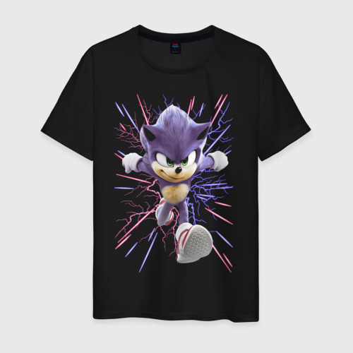 Мужская футболка хлопок с принтом Sonic is running, вид спереди #2