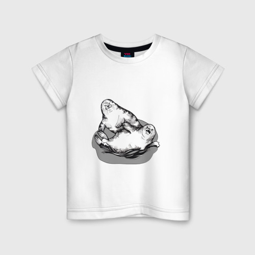 Детская футболка из хлопка с принтом Тюленики, вид спереди №1