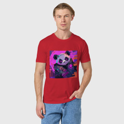 Мужская футболка хлопок Аниме панда в лучах неона - фото 2