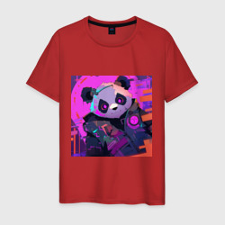 Мужская футболка хлопок Аниме панда в лучах неона
