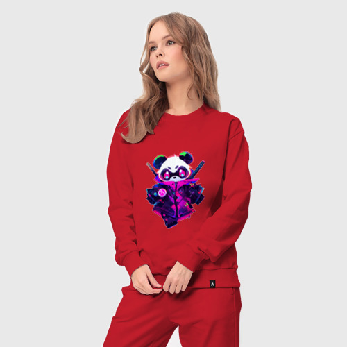 Женский костюм хлопок Аниме панда в неоновых красках, цвет красный - фото 5