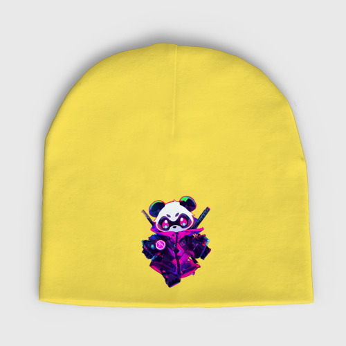 Детская шапка демисезонная с принтом Аниме панда в неоновых красках, вид спереди №1