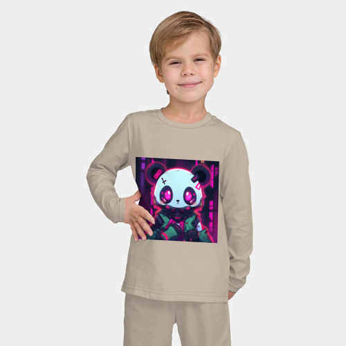 Детская пижама с лонгсливом хлопок с принтом Аниме панда в лучах неона, фото на моделе #1