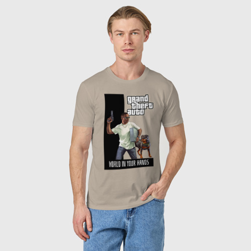 Мужская футболка хлопок GTA Franklin Clinton, цвет миндальный - фото 3