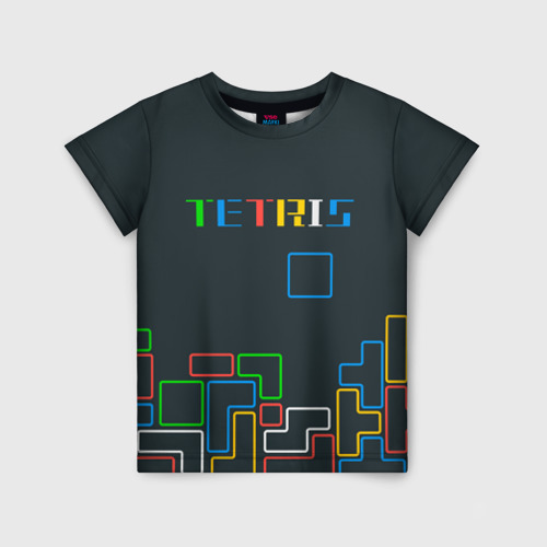 Детская футболка с принтом Tetris neon, вид спереди №1