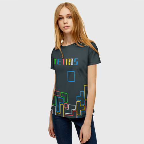 Женская футболка 3D Tetris neon, цвет 3D печать - фото 3