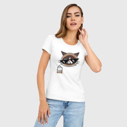 Женская футболка хлопок Slim Хмурый кот - фото 2