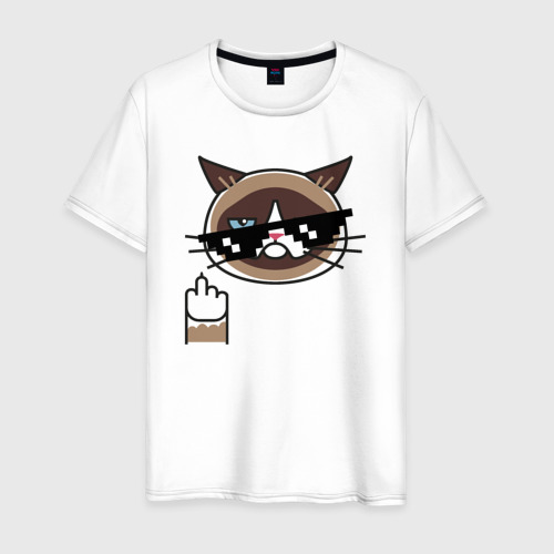 Мужская футболка из хлопка с принтом Хмурый кот, вид спереди №1