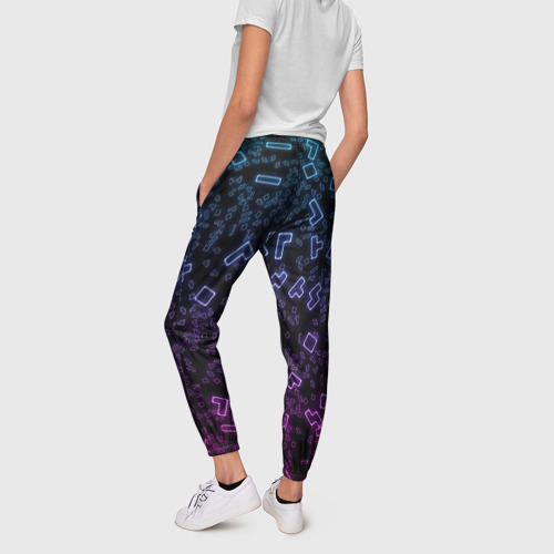Женские брюки 3D Неоновый узор Тетрис, цвет 3D печать - фото 4