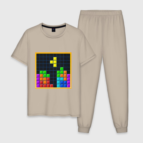 Мужская пижама хлопок Tetris, цвет миндальный