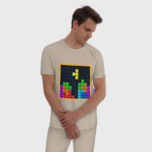 Мужская пижама хлопок Tetris, цвет миндальный - фото 3