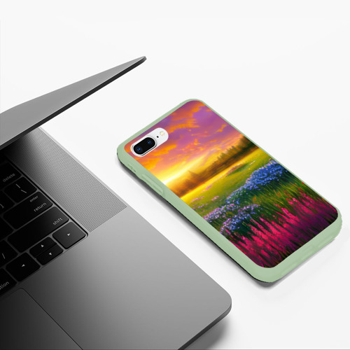 Чехол для iPhone 7Plus/8 Plus матовый Летний закат, цвет салатовый - фото 5
