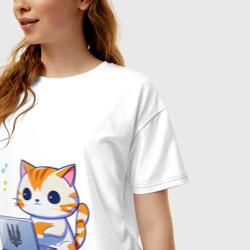 Женская футболка хлопок Oversize Котик программист айтишник - фото 2