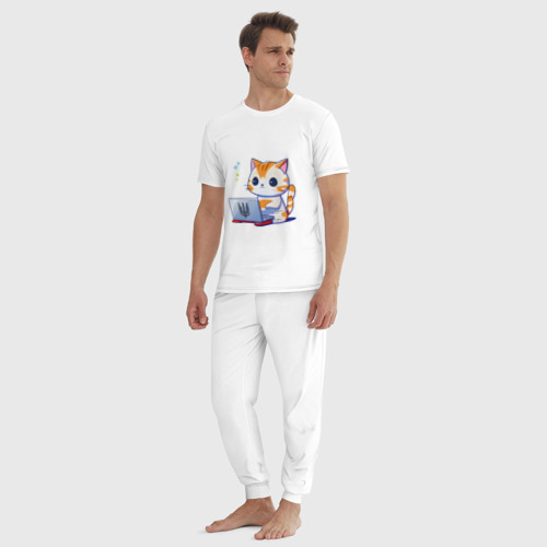Мужская пижама хлопок Котик программист айтишник, цвет белый - фото 5