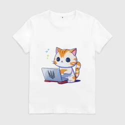 Женская футболка хлопок Котик программист айтишник