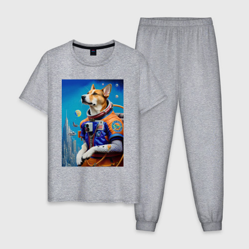 Мужская пижама хлопок с принтом The dog is a brave cosmonaut, вид спереди #2