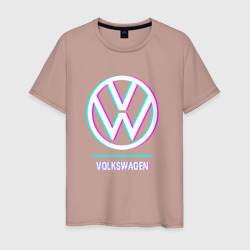 Светящаяся мужская футболка Значок Volkswagen в стиле glitch