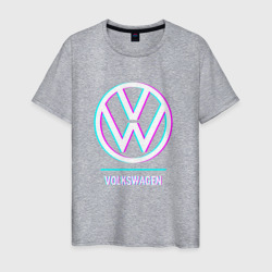 Светящаяся мужская футболка Значок Volkswagen в стиле glitch