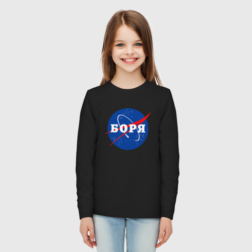 Детский лонгслив хлопок Боря НАСА, цвет черный - фото 5