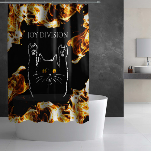 Штора 3D для ванной Joy Division рок кот и огонь - фото 2