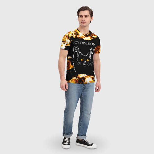 Мужская футболка 3D Joy Division рок кот и огонь, цвет 3D печать - фото 5