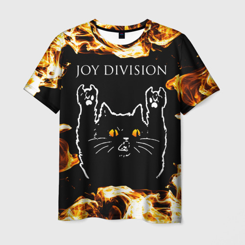 Мужская футболка 3D Joy Division рок кот и огонь, цвет 3D печать