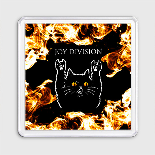 Магнит 55*55 Joy Division рок кот и огонь