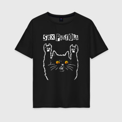 Женская футболка хлопок Oversize Sex Pistols rock cat