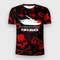 Мужская футболка 3D Slim Papa Roach rock glitch