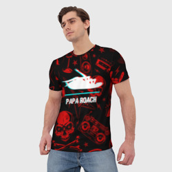 Футболка с принтом Papa Roach rock glitch для мужчины, вид на модели спереди №2. Цвет основы: белый