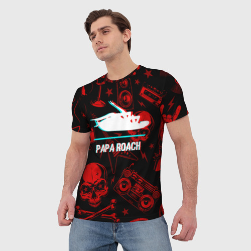 Мужская футболка 3D Papa Roach rock glitch, цвет 3D печать - фото 3