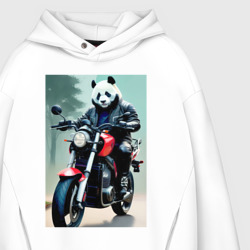 Худи с принтом Panda - cool biker для мужчины, вид на модели спереди №3. Цвет основы: белый