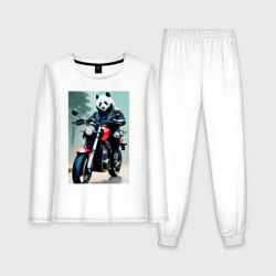 Panda - cool biker – Женская пижама с лонгсливом хлопок с принтом купить