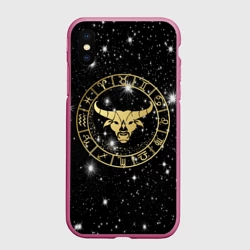 Чехол для iPhone XS Max матовый Телец золотой на звездном небе