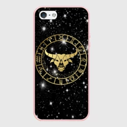 Чехол для iPhone 5/5S матовый Телец золотой на звездном небе