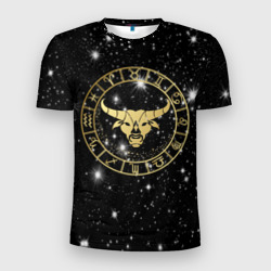 Мужская футболка 3D Slim Телец золотой на звездном небе