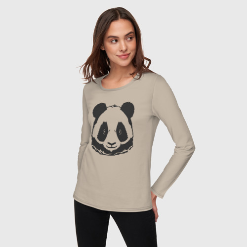 Женский лонгслив хлопок с принтом Панда бамбуковый медведь, фото на моделе #1