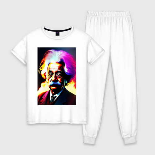 Женская пижама хлопок с принтом Великий Альберт Эйнштейн, вид спереди #2