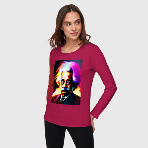 Женский лонгслив хлопок с принтом Великий Альберт Эйнштейн, фото на моделе #1