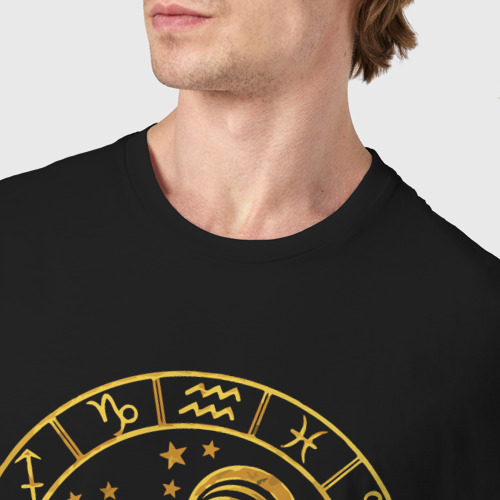 Мужская футболка хлопок Гороскоп - водолей, цвет черный - фото 6