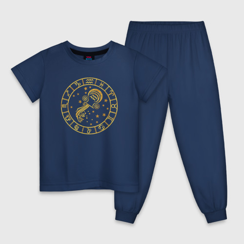Детская пижама хлопок с принтом Гороскоп - водолей, вид спереди #2