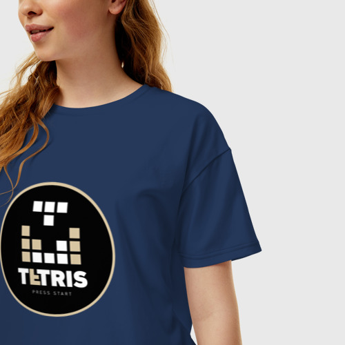 Женская футболка хлопок Oversize Тетрис на фоне круга, цвет темно-синий - фото 3