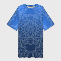 Платье-футболка 3D Мандала на градиенте синего цвета