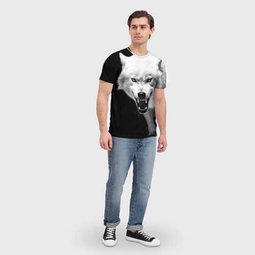 Мужская футболка 3D Агрессивный белый волк, цвет 3D печать - фото 5