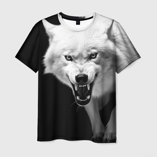 Мужская футболка 3D Агрессивный белый волк, цвет 3D печать