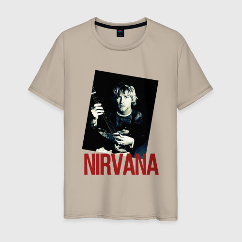 Мужская футболка хлопок Курт Кобейн группа Nirvana, цвет миндальный