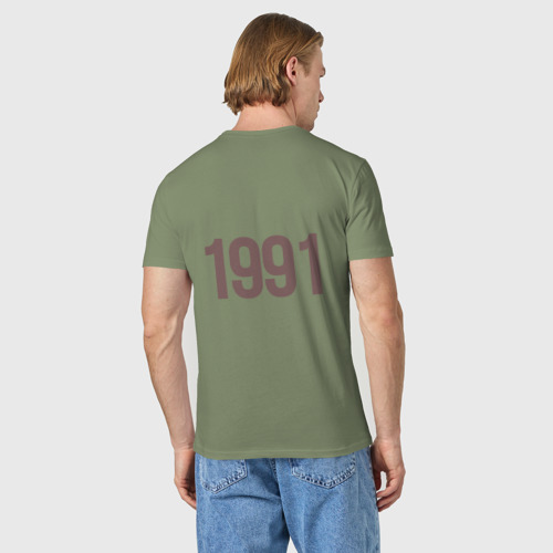 Мужская футболка хлопок Год 1991 надпись, цвет авокадо - фото 4