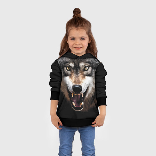 Детская толстовка 3D Агрессивный рычащий волк, цвет черный - фото 4